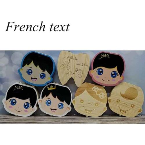 French/English Wooden Baby Tooth Box Organizer Milk Teeth Storage Umbilical Lanugo Save Collect Baby Souvenirs Gifts