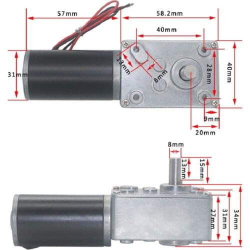 GM4058-31ZY DC 12V 24V Electric Motor High torque Turbo Motor Worm Geared Motor Reducer Motor 7RPM-470RPM