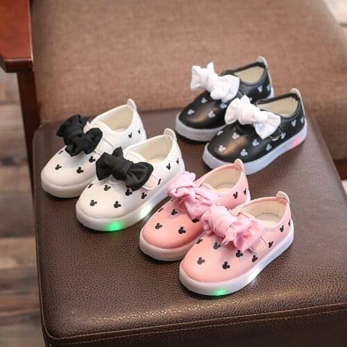 Kids Baby Infant Girls print Bowknot LED Luminous Shoes Sneakers Butterfly knot cute casual wear Little white shoeSH19045