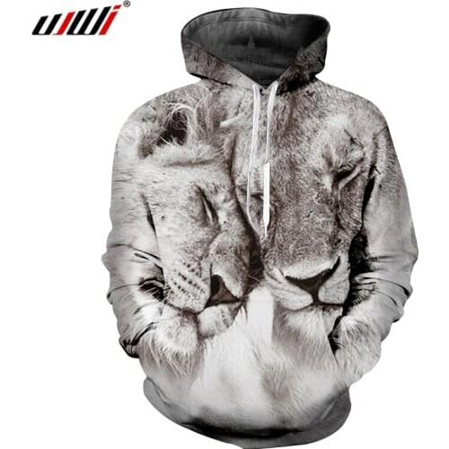 UJWI Mens Trend New Plush Pattern Hoodies 3D Printed Lovely Two Tigers Unisex Wholesale Oversized 5XL Man Hooded