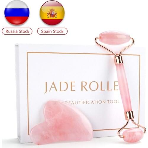 Jade Roller Gua Sha Sets Face Lifting Anti Wrinkle Massage Board Natural Stone Pink Heart Gua Sha Scraping Roller for Body Care
