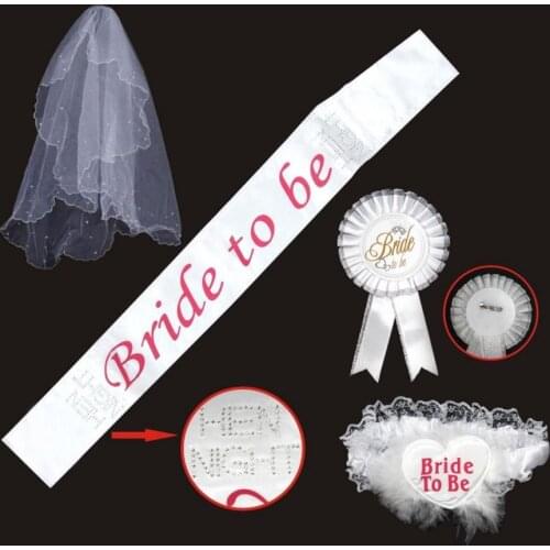 Bride To Be Set Rosette mantilla Badge Sash Garter Veil tiara Hen Night Bachelorette wedding Party props white drop shipping