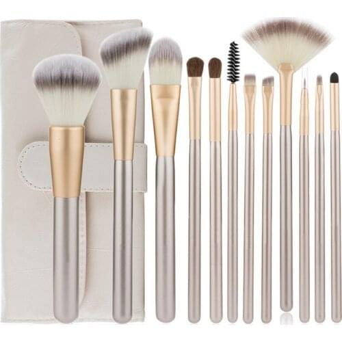 12pcs makeup brush set loose honey liquid foundation eye shadow eyeliner lip makeup brush cosmetic beauty tool with leather bag