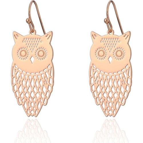 New Fashion Cute Owl Animal Earrings Women High Quality Copper Hollow Metal Earring Girl Party Jewelry Dropshipping 2018