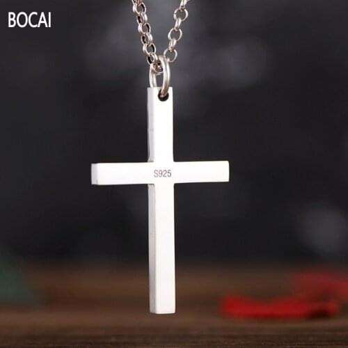 BOCAI New Solid 100% s999 pure silver jewelry simple glossy Jesus cross Man and Woman pendants