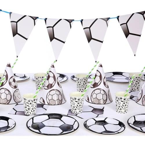 Soccer Theme Party Disposable Tableware Baby Shower Birthday Decor Cartoon Football Plates Kids Favors Cups Party Supplies