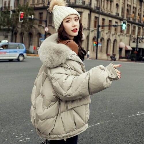 Coat Women Snow Wear Loose Fox Fur Cotton Warm Thick Pocket Jacket Women Outerwear Coats Basic Winter Jackets