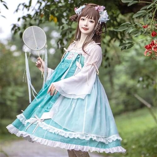 Chinese Style Lolita Dress Vintage Lace Bowknot Cute Printing Kawaii Dress High Waist Fashion Dress Gothic Lolita Jsk Loli Cos
