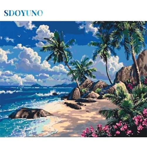 SDOYUNO 5D Diamond Painting Full Round Diamond Mosaic Seascape Diamond Embroidery Scenery DIY Rhinestone Pictures Home Decor