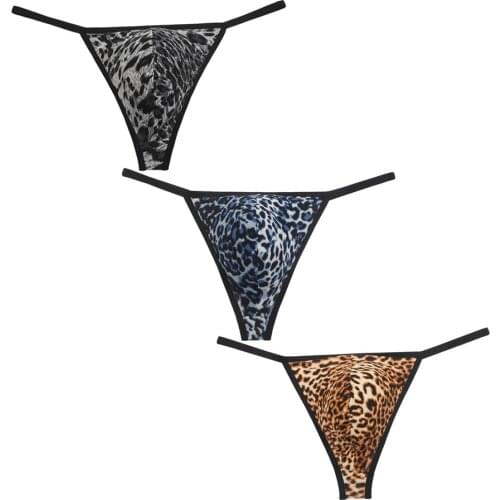 3PCS/Lot Sexy Mens G-strings Fashion Leopard Smooth Fabric Male Thong Underwear Big Pouch Shorts Elastic Stretch Underpants