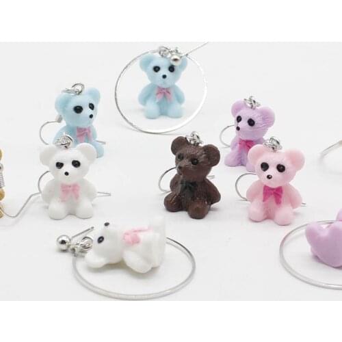 Bowknot Bear Shaped Resin Earrings, Suitable for Ladies Small Size Retro Japanese and Korean Cartoon Creative Jewelry Gifts