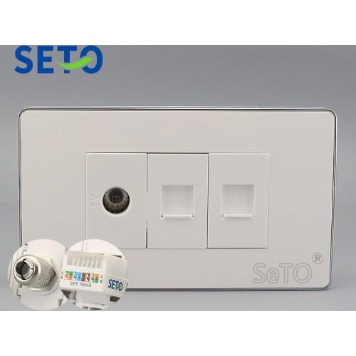 SeTo 120 Type 2 Ports RJ45 Cat6 Network + TV Connector Outlet Wall Plate Socket Keystone Faceplate