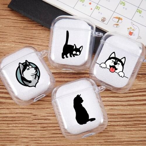 Cute Cartoon Dog Husky Black Cat Earphone Case for Apple Airpods 2 1 Animal Clear Soft Silicone Headphone Cover Box Shell