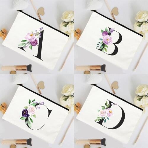 Fashion Alphabet Flowers Cosmetic Bags Makeup Pouch Cute Canvas Portable Storage Bag Casual Travel Zipper Wedding Party Gift