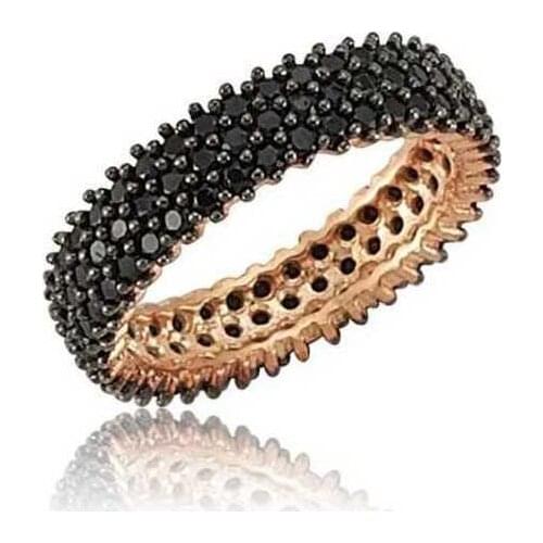 Tevuli 925 Sterling Silver 3 Row Black Tamtur Womens Wedding Ring Ring