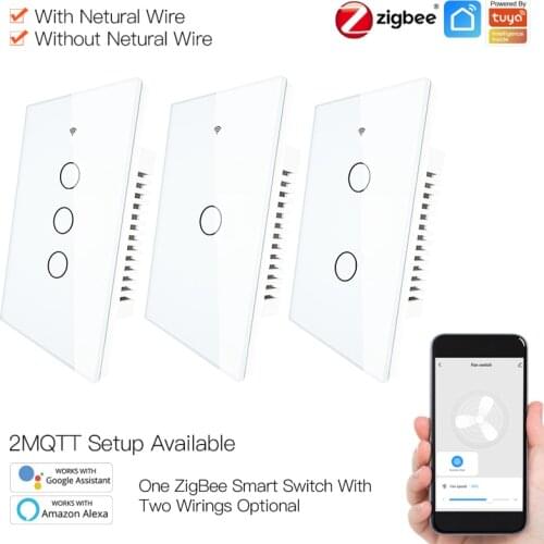 Tuya Smart Life ZigBee US/EU Light Switch With/Without Neutral Wire Wall Switches 1/2/3 Gang Suitable For Alexa Google Home