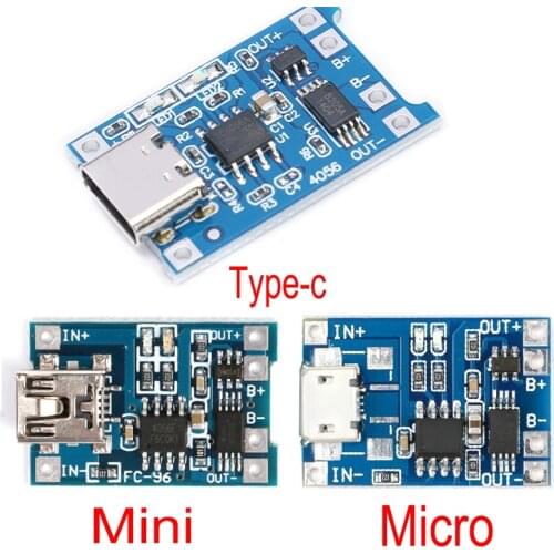 Lithium Battery Charging Board Charger Module+Protection Dual Functions 5V 1A Micro USB 18650 type-c TP4056 18650