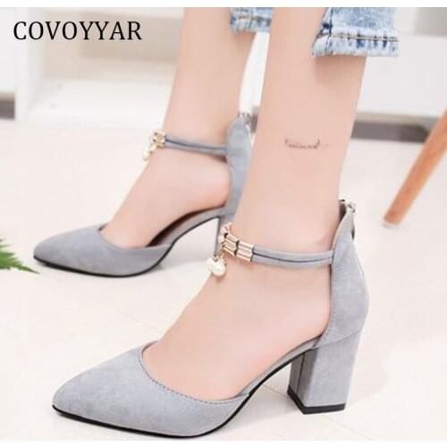COVOYYAR Pointed Toe High Heels Sandals Women Elegant Fashion Comfort Office Thick with Womens Shoes Pearl Pumps Lady WHH251