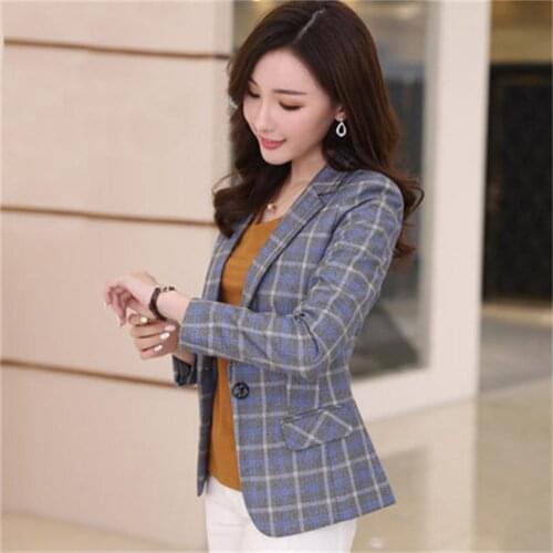 Women Plaid Blazers and Jackets Suit Ladies Long Sleeve Work Wear Blazer Plus Size 4XL Casual Female Outerwear Wear to Work Coat