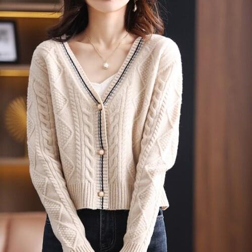 Knitted Cardigan Womens Autumn And Winter Casual Loose Wool Short Sweater Cardigan Basic Button Top Cashmere Knitted Jacket