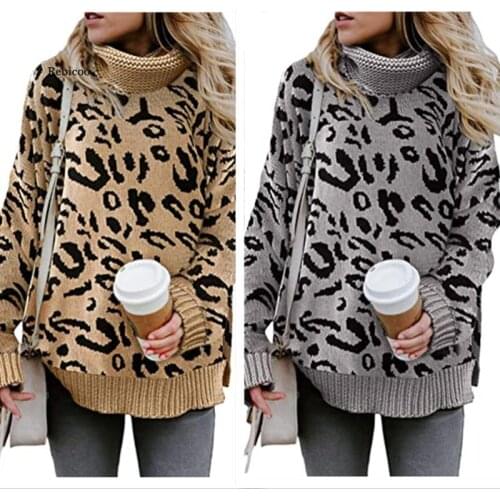 Turtleneck Loose Sweater Dress Women Zebra Knitted Long Sleeve Autumn Winter Oversized Jumper Casual Pullover