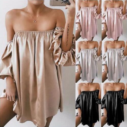 Sexy Women Off Shoulder Half Bawing Sleeve Mini Dress Evening Party Sliod Loose Clubwear Dresses Summer Vestido