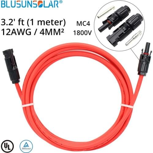 10 PCS /Lot High Performance 4mm2 1 Meter 12AWG Solar Extension Cable With pv solar Connectors Male FemaleSolar
