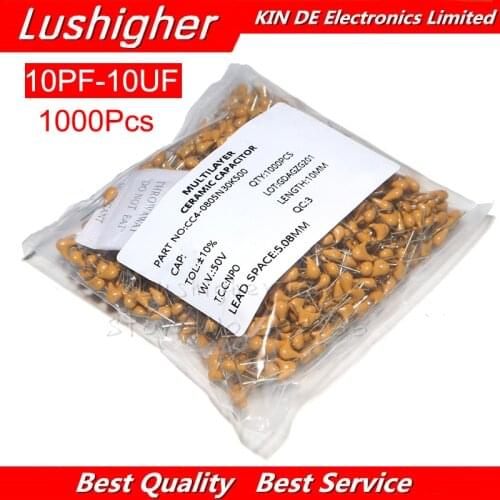 1000Pcs 50V Monolithic Ceramic Capacitor 5.08MM 10PF~10UF 22PF 47NF 220NF 1NF 1UF 4.7UF 100NF 330NF 0.1UF 102 104 105 106 103