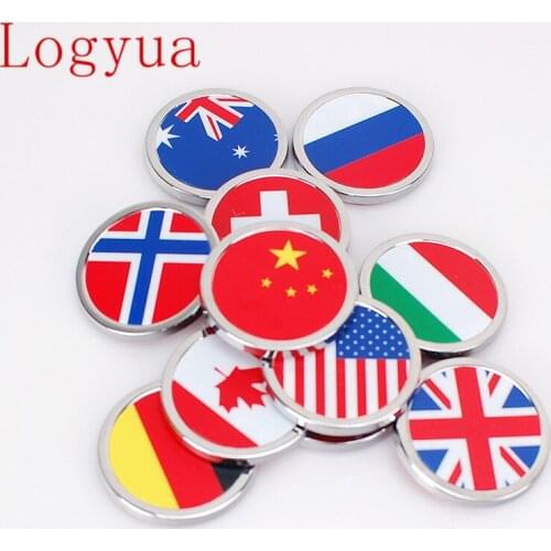 10 X Car 36x36mm Round Metal Switzerland Sweden Russia UK France Germany Italy Canada USA Flag Skull Sticker Emblem