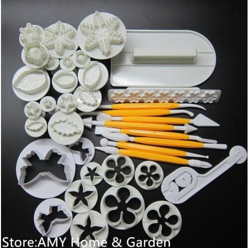 12 Sets 37pcs Fondant Cake Decorating Tools Cookie Sugar Craft Decorate Plunger Cutters Tools Cake Decorating Set DIY Cake Tools