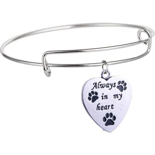12PC Always In My Heart Bracelet Paws Print Dog Tag Cat Pet Rescue Bracelets Women Animals Lover Jewelry Bangle Charm Love Beads
