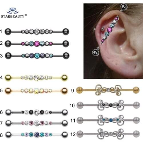 16G 1.6*36mm Colorful CZ Industrial Barbell Ear Cartilage Helix-Conch Piercing Bar Earring Stud Body Jewelry