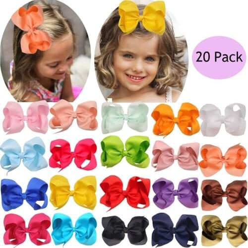 20 Pcs 6 Inch Hair Bows for Girls Big Grosgrain Girls 6" Hair Bows Alligator Clips For Teens Kids Toddlers
