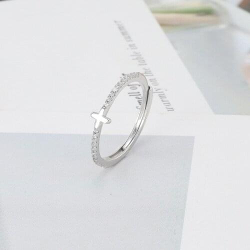 2021 Hot Sale Drop Shipping White Cubic Zirconia Stones Cross Finger Open Rings For Trendy Women Lady 925 Real Silver Engagement