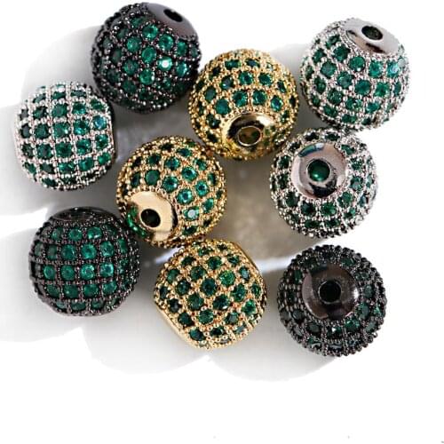 3 Pieces/Lot Copper Bead Bracelet DIY Accessories Gold Color Copper Inlaid With Green Zircon For Handmade Bracelet Necklace 2020