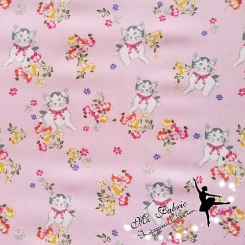 50*140cm Sewing Quilting Fabrics Basic Quality for Patchwork Needlework DIY Purplish Pink Cat Rayon Fabric Garment Hand Made