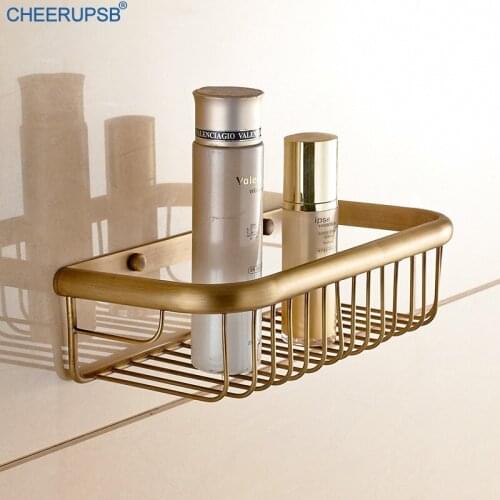 Bathroom Antique Shelf Square Wall Shelves Brushed Copper Support Gold Bath Shower Holder Basket Shelfs Storage Bath Accessories