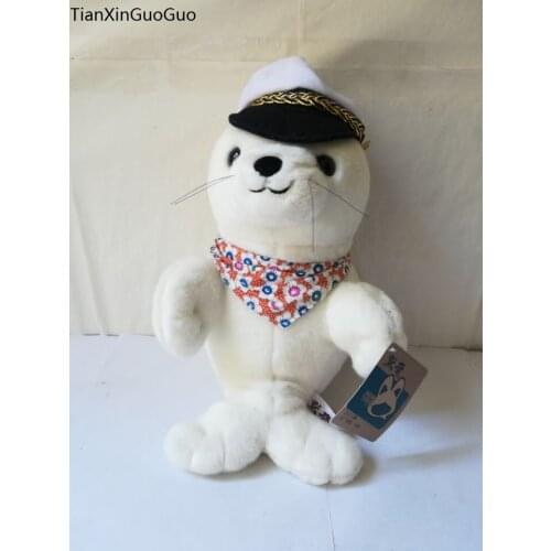 About 33cm white seal plush toy scarf seal soft doll throw pillow toy Christmas gift b1577