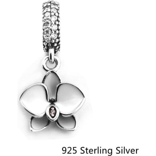 CKK Orchid, White Enamel Pendant Charms 925 Sterling Silver Beads Original Jewelry Making Fits For Bracelets