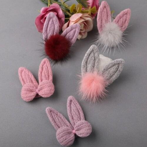 Free Shipping 10PCS handmade Crochet Fabric Ribbon Bow Rabbit Ear Patch Round Fur Ball Decorated Ornament Accessories Stickers