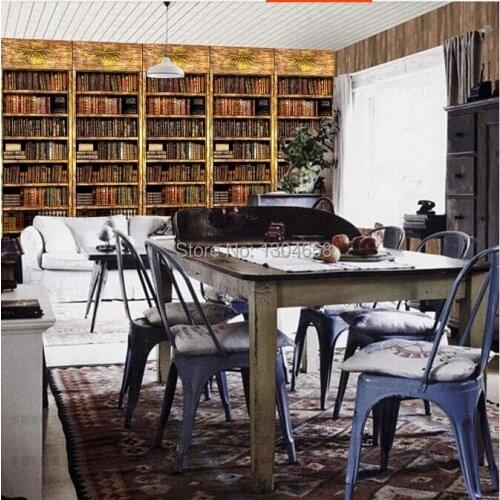Free shipping European retro nostalgia custom 3D mural bookshelf restaurant Cafe KTV bedroom living room TV background wallpaper