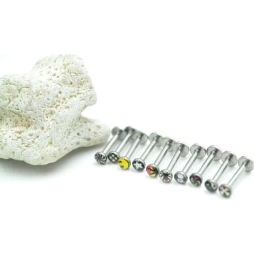 Free shippment LOT100pcs Body Jewelry - Lip Labret Ring Bar Lip Piercing Mix Logos 16g