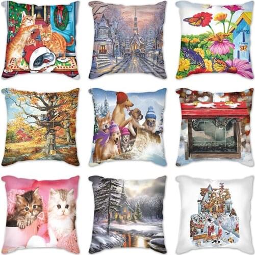 Decorative Pillow Case Flannel Diamond Flower american cardinal winter landscape Throw Cover Pillowcase Party Hotel Home Textile