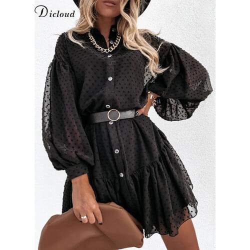DICLOUD Elegant Black Dot Party Dresses Women Petticoat Long Sleeve Ruffle Ladies Mini Day Dress Female White Wedding Clothes