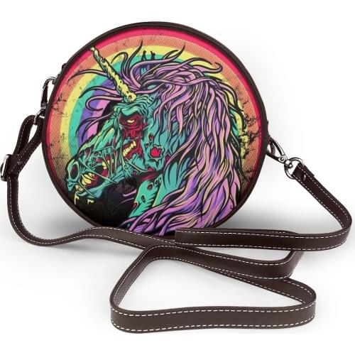 Gothic Shoulder Bag Gothic Unicorn PU Leather Women Bag Trending Street Bags Girls Crossbody Round Purse