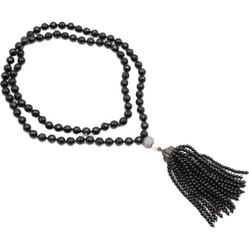 GuaiGuai Jewelry 40'' 8mm Faceted Onyx White Pearl Necklace CZ Pave Pendant necklace for women