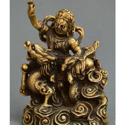Chinese Tibet Buddhism gild bronze Ride dragon Buddha King Kong Buddha statue