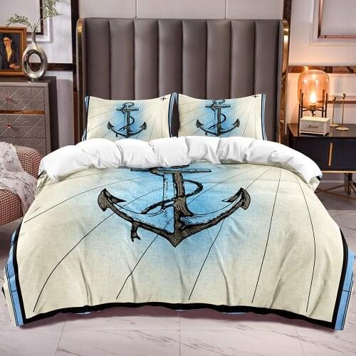 Bedding Cover Comforter Sets with Anchor Print White Reverse Microfiber Soft Duvet Cover