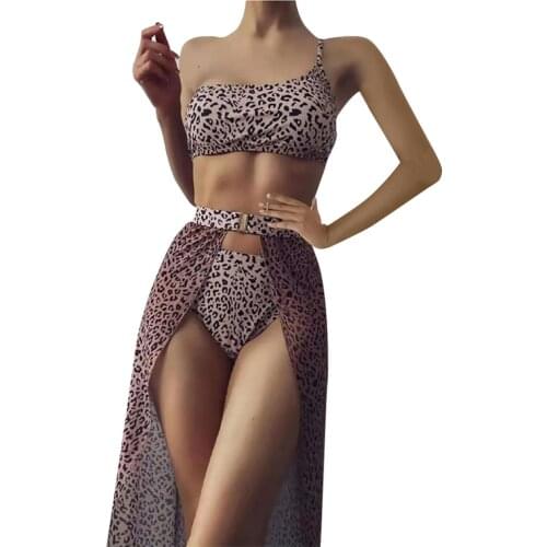 Summer Swimsuit Bikini Set Sexy Women Leopard High Waist Bikini Three Piece One Shoulder Swimwear Bathing Suit 2021 biquinis A40