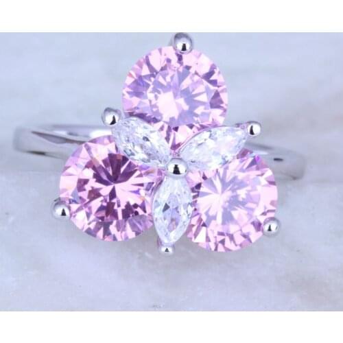 Love Monologue Active Pink Crystal & White Cubic Zirconia Silver Color Rings J0413 Size 5.5/7/8 Fast Shipping & Jewelry Bag